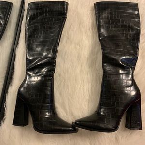 Pretty little thing faux croc knee high boots